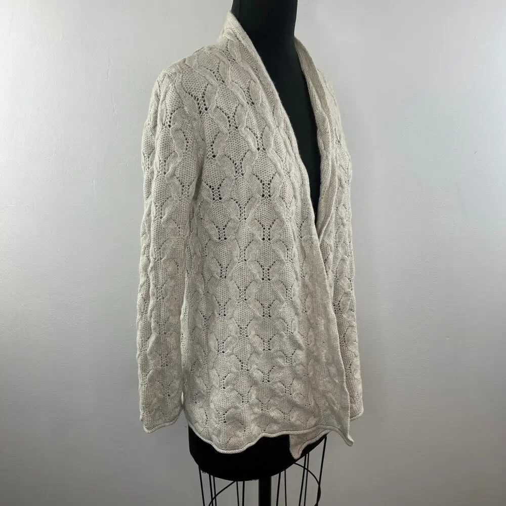 SAFFRON Womens Cream Cashmere Long Sleeve Open Front Cardigan Sweater Size M